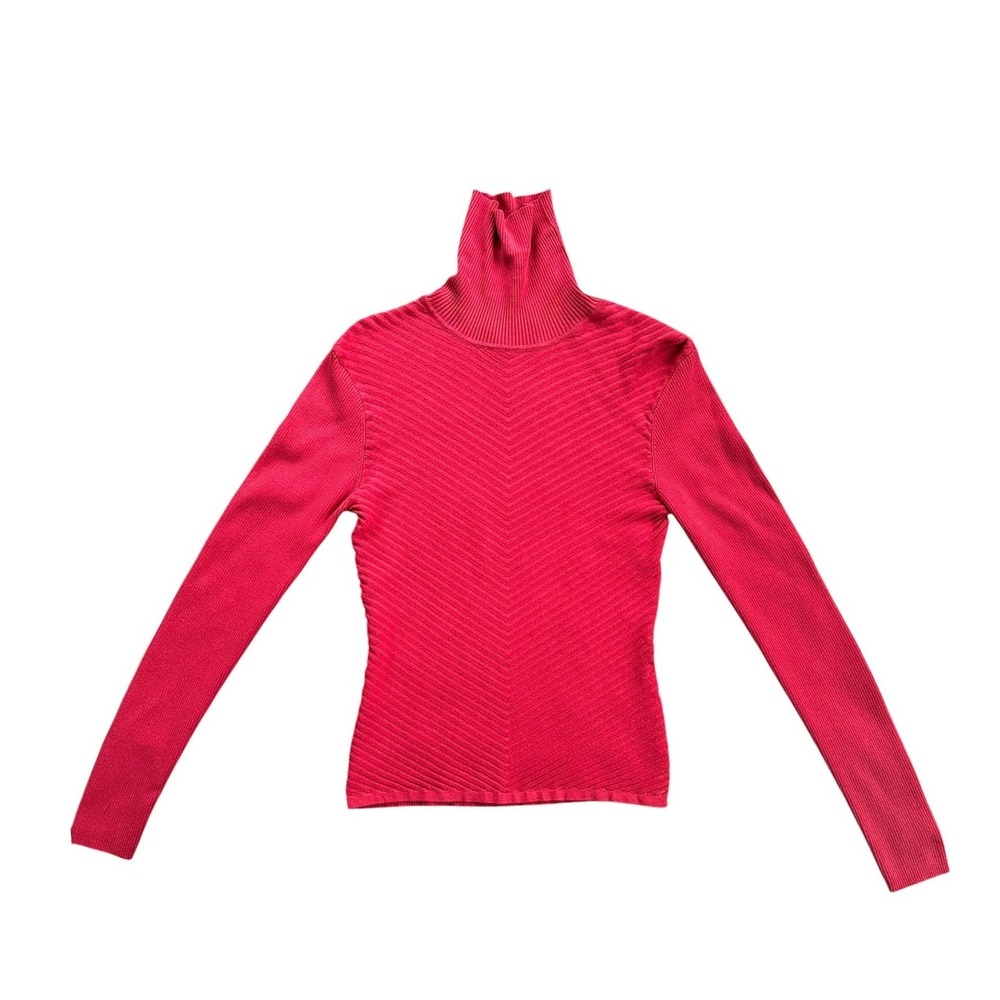 Carol Anderson Turtleneck Sweater Women XS Magenta Pink Ribbed Chevron Knit Top